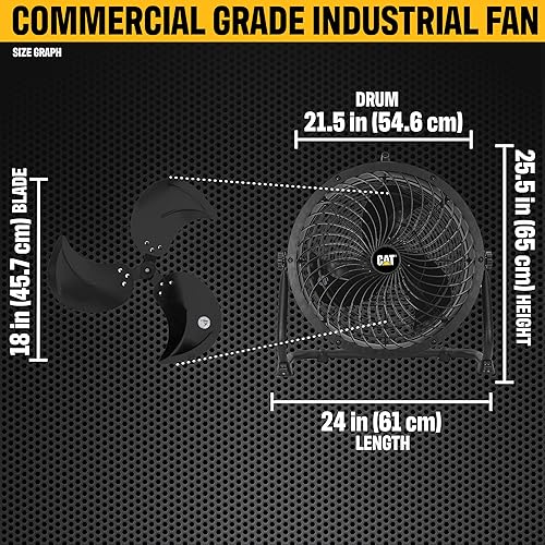 Miniatura 2 de Cat erpillar Ventilador de tambor de alta velocidad de 18 pulgadas con aspas de alta velocidad de grado industrial (negro, 2 en 1): 3,400 CFM,