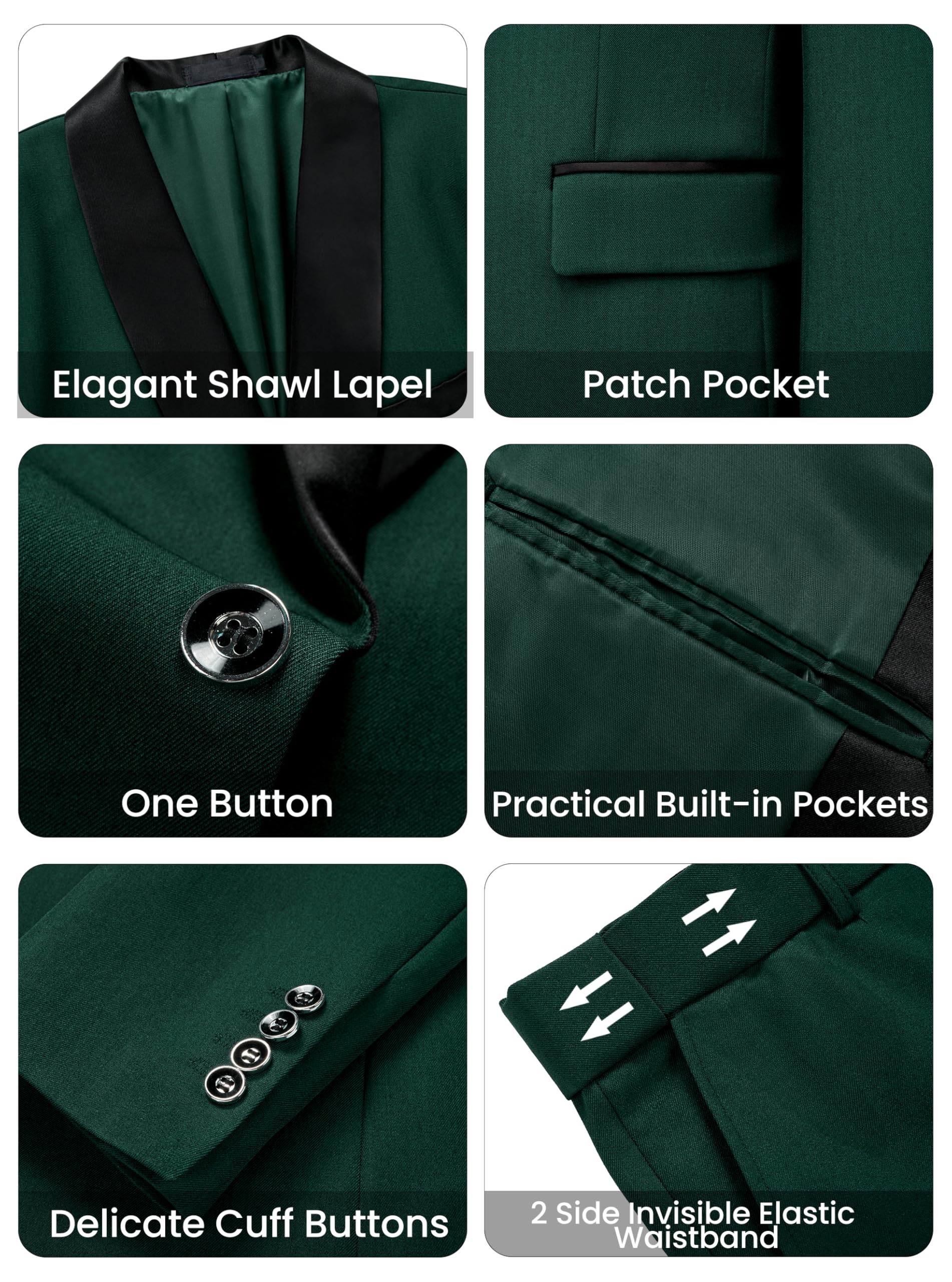 Herren 3-teiliger Slim Fit Smoking Anzug mit 1-Knopf-Sakko, Schalrevers, Sakko Weste Hose Set für Hochzeit & Prom