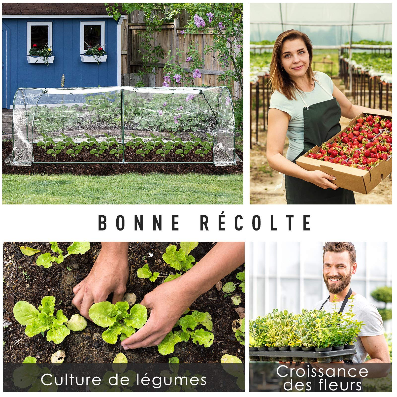 Outsunny Serre de Jardin Tunnel Mini Serre Tunnel Serre à tomates 2,5L x 1l x 0,8H m Grande Porte zippée bâche Plastique Transparent métal époxy Vert