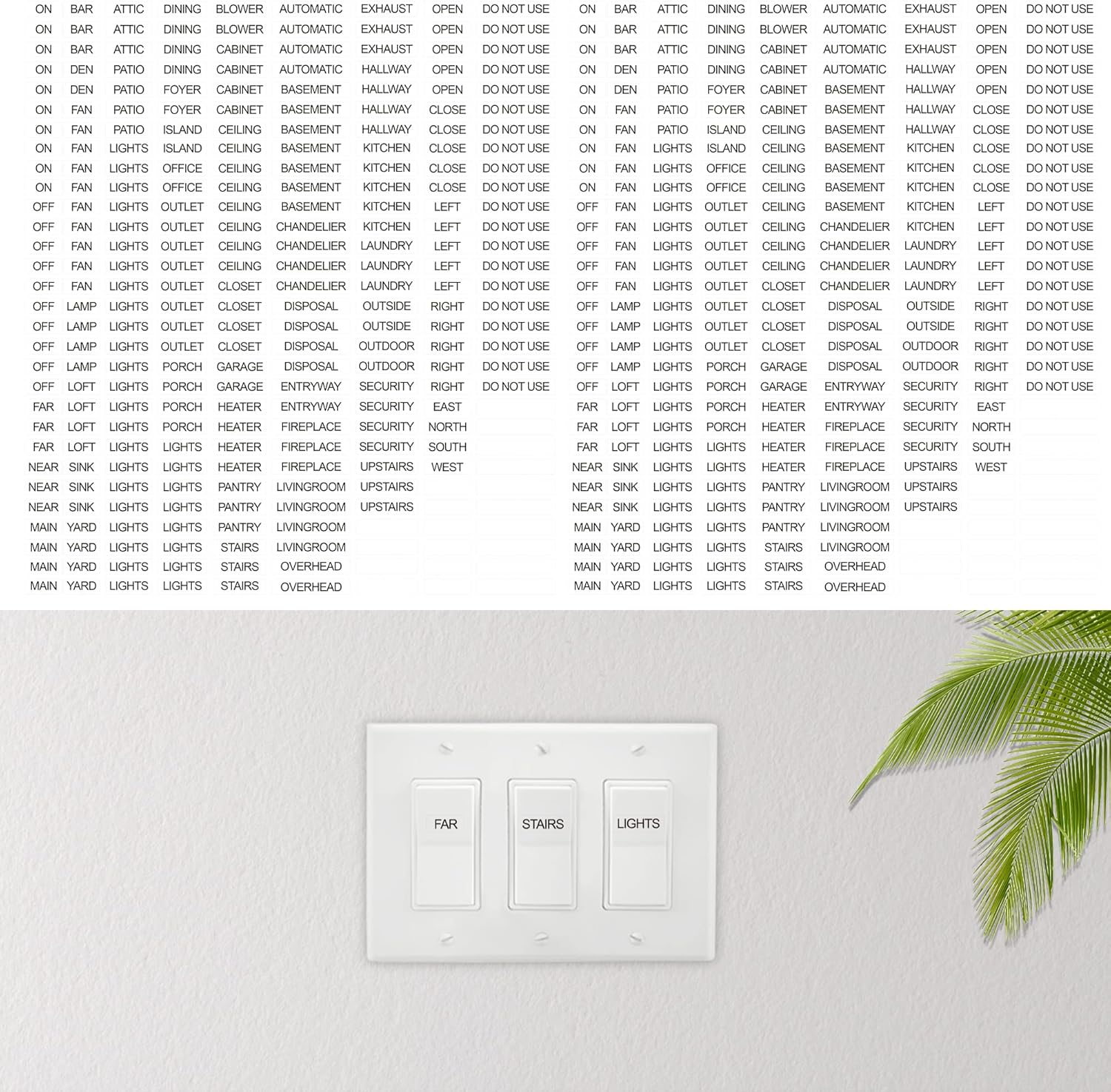 TOMALL 500Pcs Light Switch Labels Stickers with Text Transparent