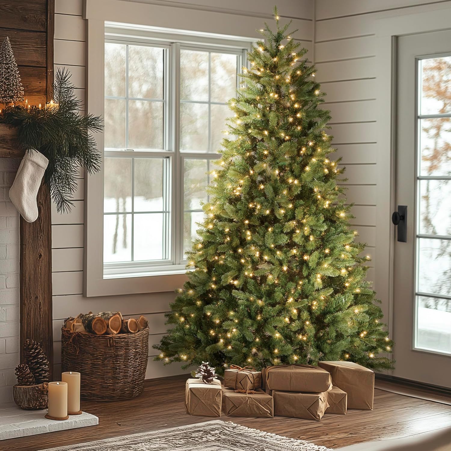 National Tree Company 7.5 ft Pre-Lit Downswept Douglas Fir Full Artificial Christmas Tree, 750 Clear Lights, 1867 Tips, Includes Stand, Green 7ft 6in Christmas Tree