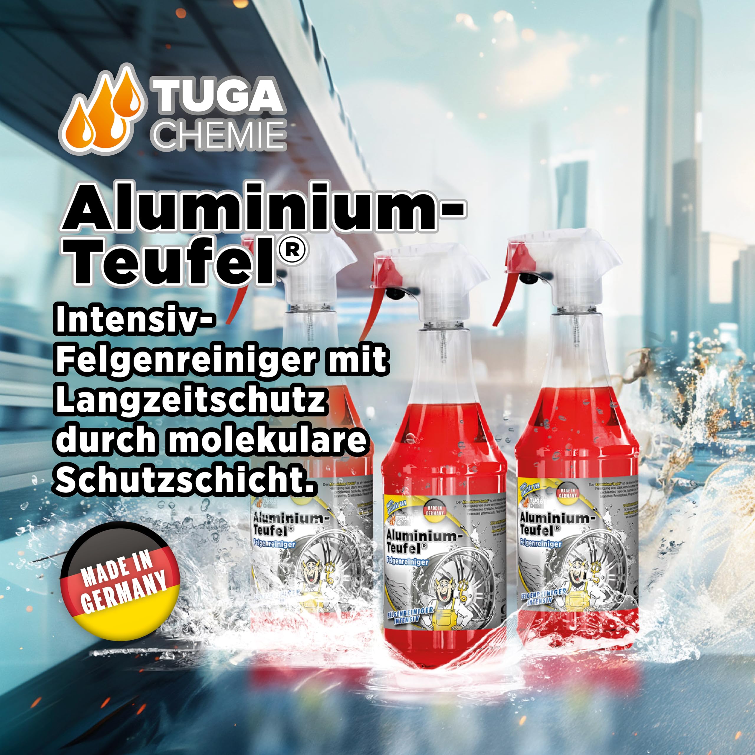 TUGA Chemie Aluminium-Teufel Felgenreiniger– säurehaltig, extra stark gegen Bremsstaub & Flugrost, für Alu- und Stahlfelgen, Felgenreiniger - 5 L Kanister - Made in Germany