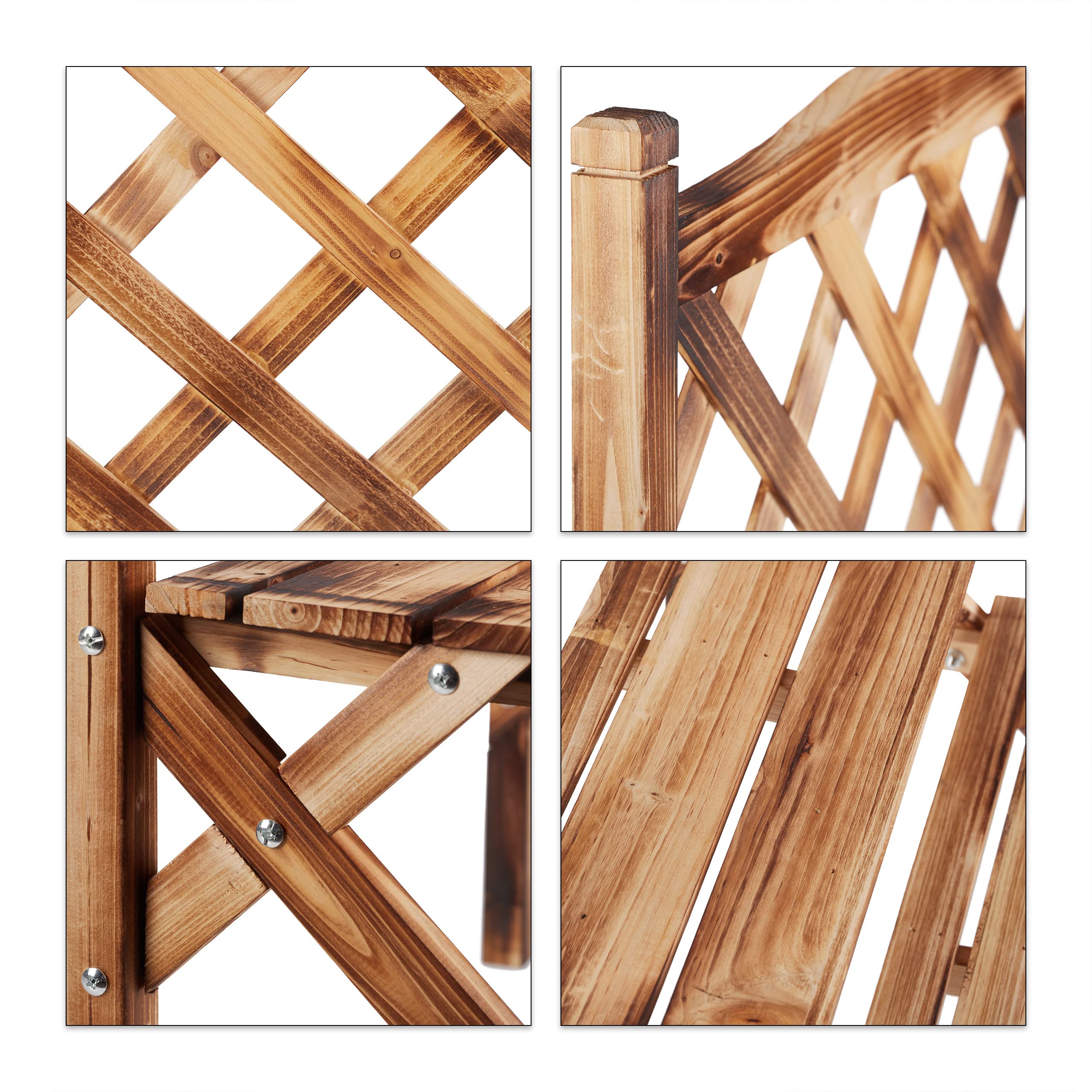 Relaxdays Fioriera a Scala con Spalliera, Portapiante, 2 Ripiani, Legno, HLP 109x61x40 cm, Effetto Bruciato
