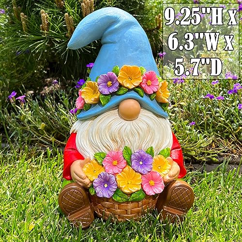 Miniatura 2 de Mood Lab Gnomo de jardín  Estatua solar de gnomo con cesta de flores  Estatua de césped de 9.25 pulgadas de alto con 8 luces LED  para decoración al