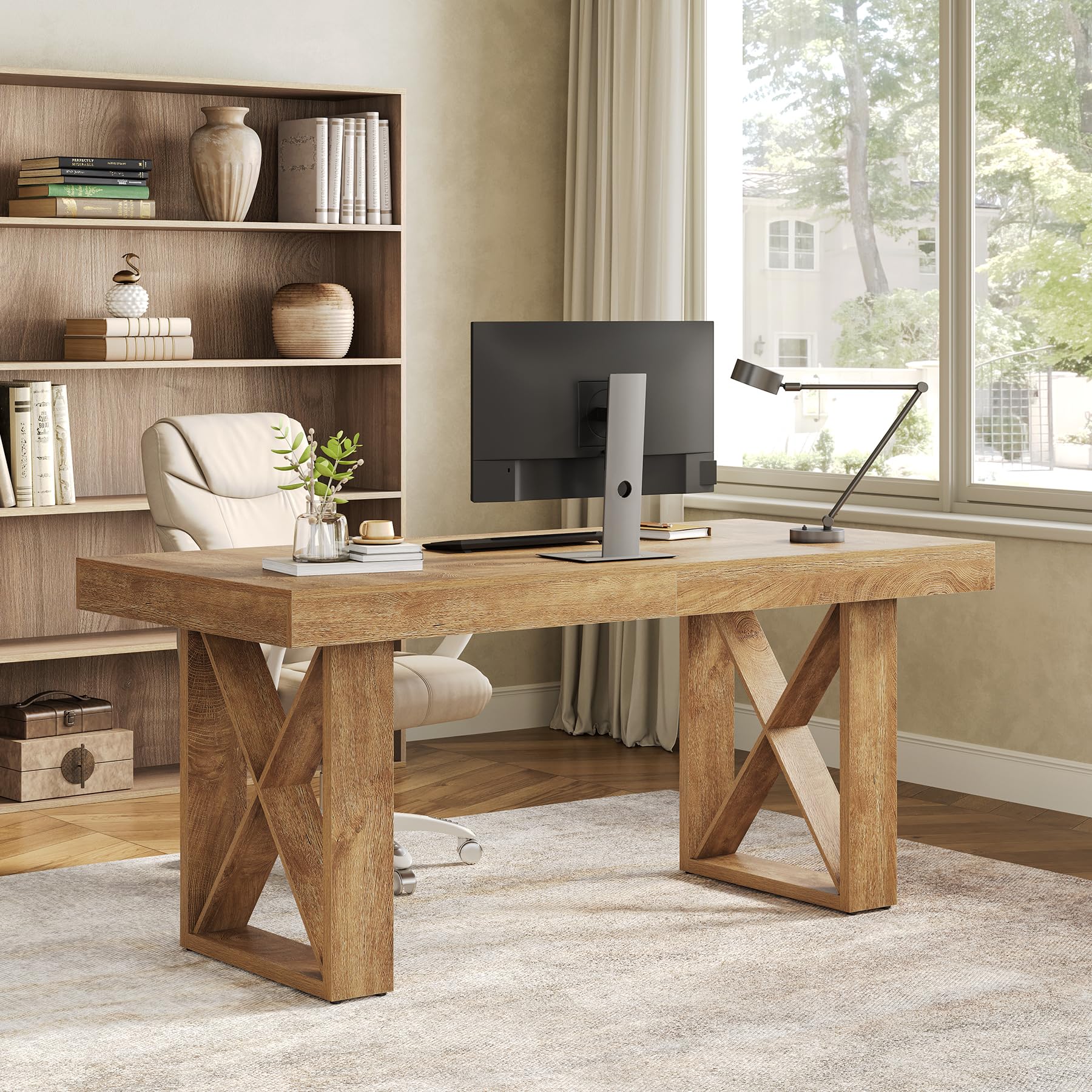 Tribesigns Bureau D'ordinateur, 160 × 80 × 75 cm, Design Épais et Simple, Bureau Gaming, Table d’étude pour la Maison - Étude, Jeu, Rédaction, Brun Jaunâtre
