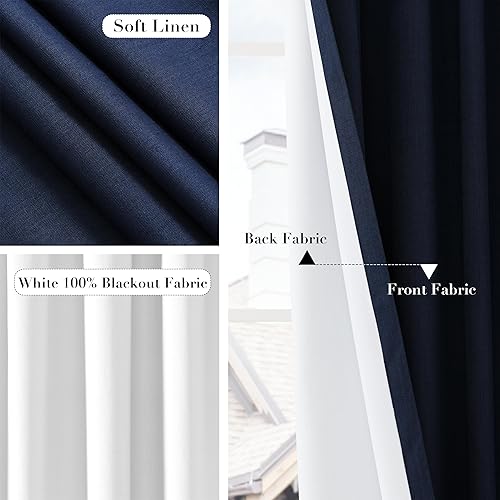Miniatura 5 de Joywell Cortinas de lino 100% opacas de 45 pulgadas de largo, bolsillo para barrapestaña trasera, cinturón de ganchoanillos de clip, cortinas de