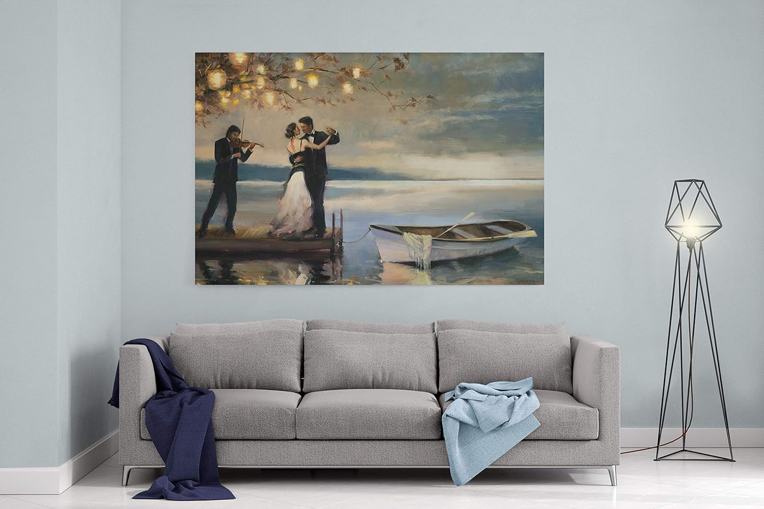 Twilight Romance Canvas Wall Art, Gallery Wrapped 12x16 Inch, Romantic Couple Dancing By Lake Oil Painting Wall Art Home Decor for Living Room Bedroom