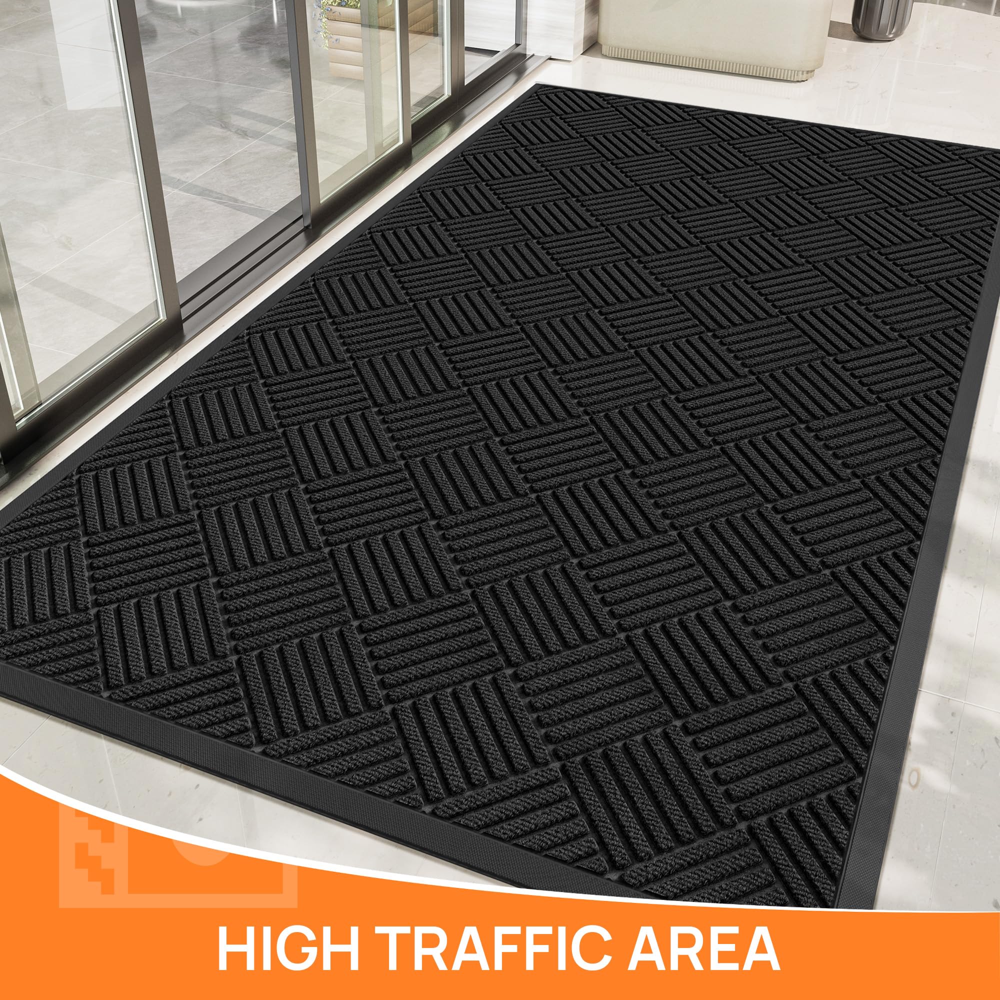 Indoor Outdoor Door Mat, 5' x 3' Doormat for Entryway, Black — Amazon image 2