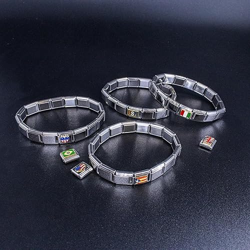 Miniatura 5 de Fablinks Dijes de pulsera italianos de acero inoxidable de 0.354 in, joyería de eslabones para mujer, bandera de país del orgullo étnico, eslabones