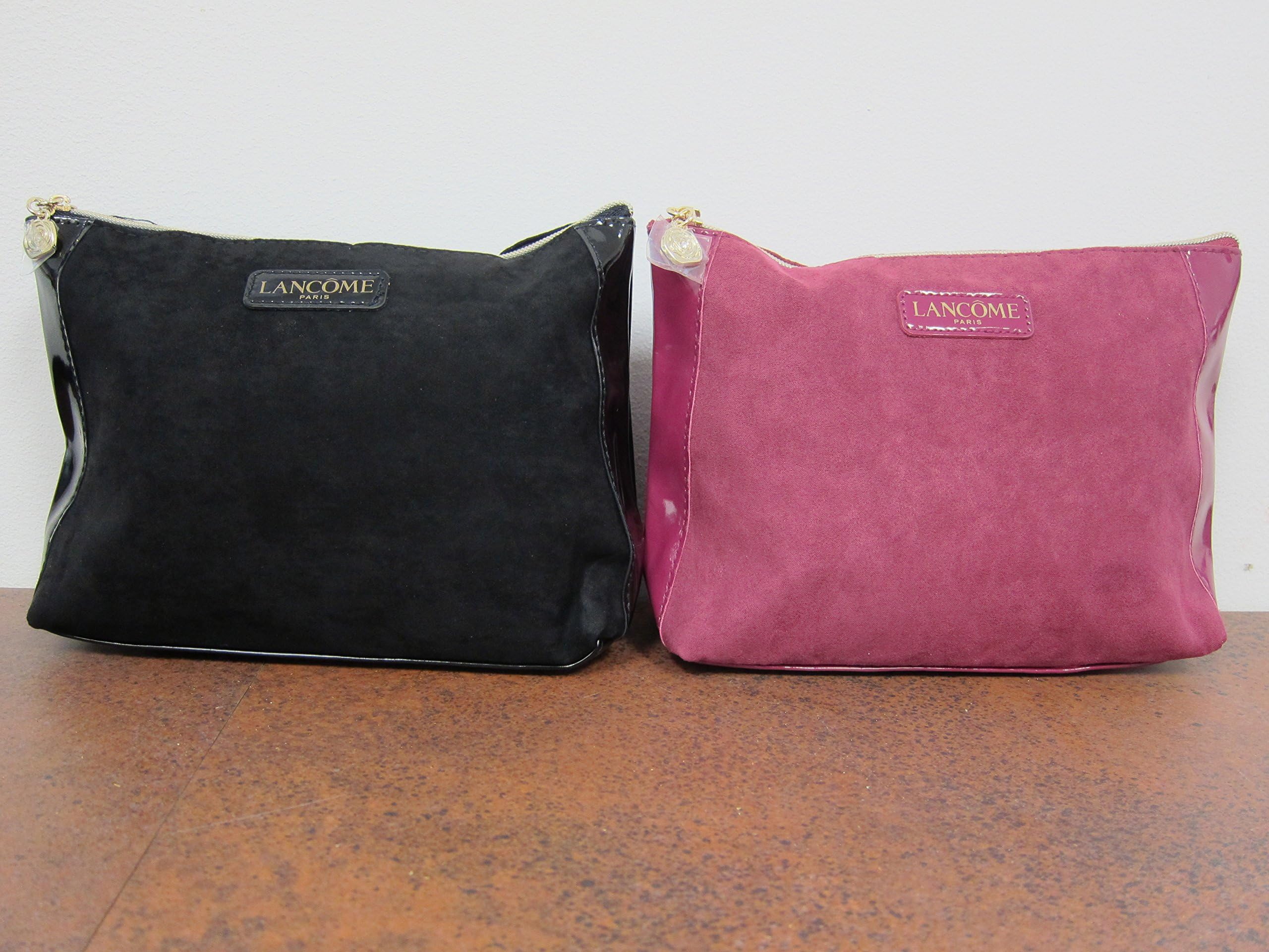 LANN'COME Signature Cosmetic Bag FAUX Suede in PINK and Black 2016 New Style