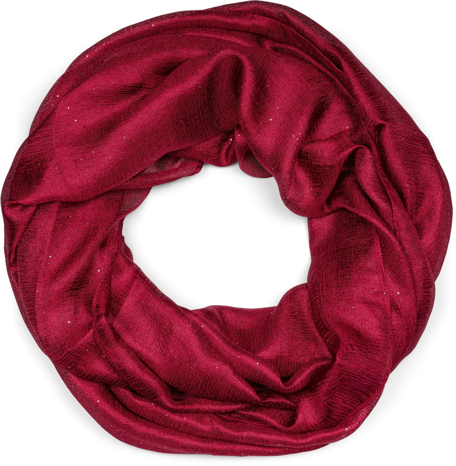 Stylebreaker Women's Claret-Red Loop Scarf Light And Silky With Glitter In Plain Colours, Tube Scarf, Shawl 01016214, Colour: