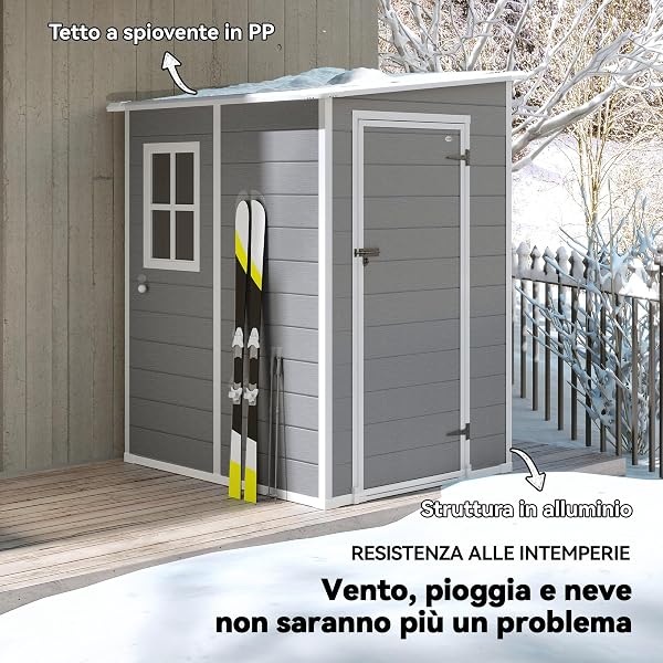Outsunny Casetta da Giardino 1.54m² in PP e Alluminio con Pavimento, Capanno da Giardino Porta Attrezzi con Singola Porta Bloccabile, Presa d'Aria, Finestra, Tetto Inclinato, Guanti, Grigio - 3