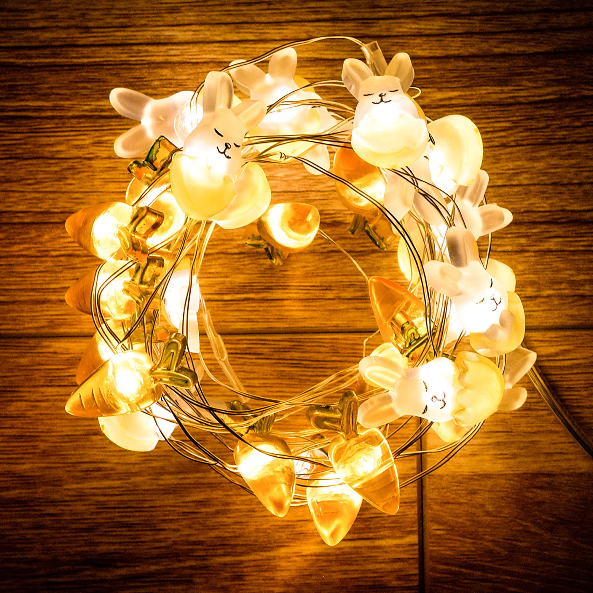 Photo 1 of 2 PACKS Twinkle Club 30LED 10FT Easter Decoration Rabbit Carrot String Lights, Waterproof, Battery Operated String Lights for Easter Birthday Party Bedroom Outdoor Indoor Bunny and Carrot