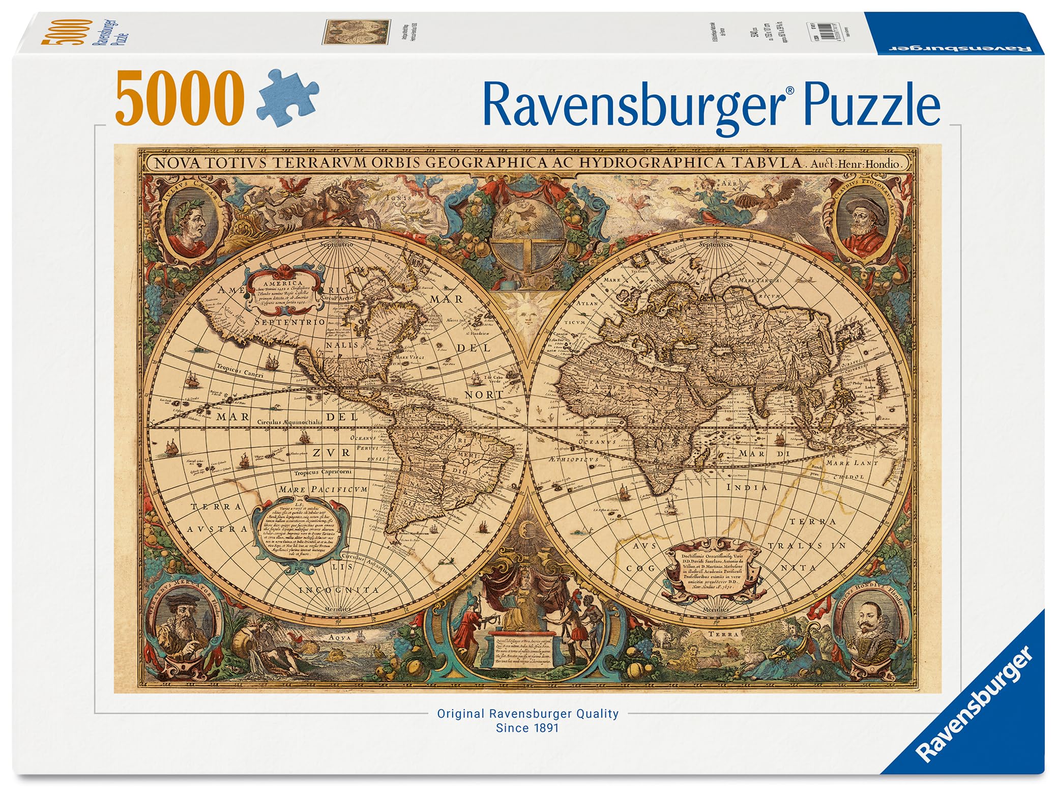 Ravensburger Puzzle 17411 - Historische Weltkarte, Henricus Hondius 1630 - großes 5000 Teile Puzzle für geschichtsinteressierte Puzzle-Fans ab 14 Jahren