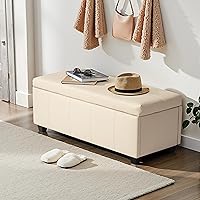 Vista 2 de CangLong Damara - Banco otomano de 36 pulgadas con tapizado de piel sintética, reposapiés rectangular acolchado de espuma tapizada, muebles fáciles