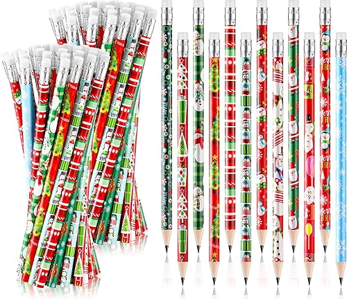 Lápices de Navidad a granel para niños, coloridos lápices de madera de invierno con lápices de borrador, muñeco de nieve, Papá Noel y alce, lápiz de