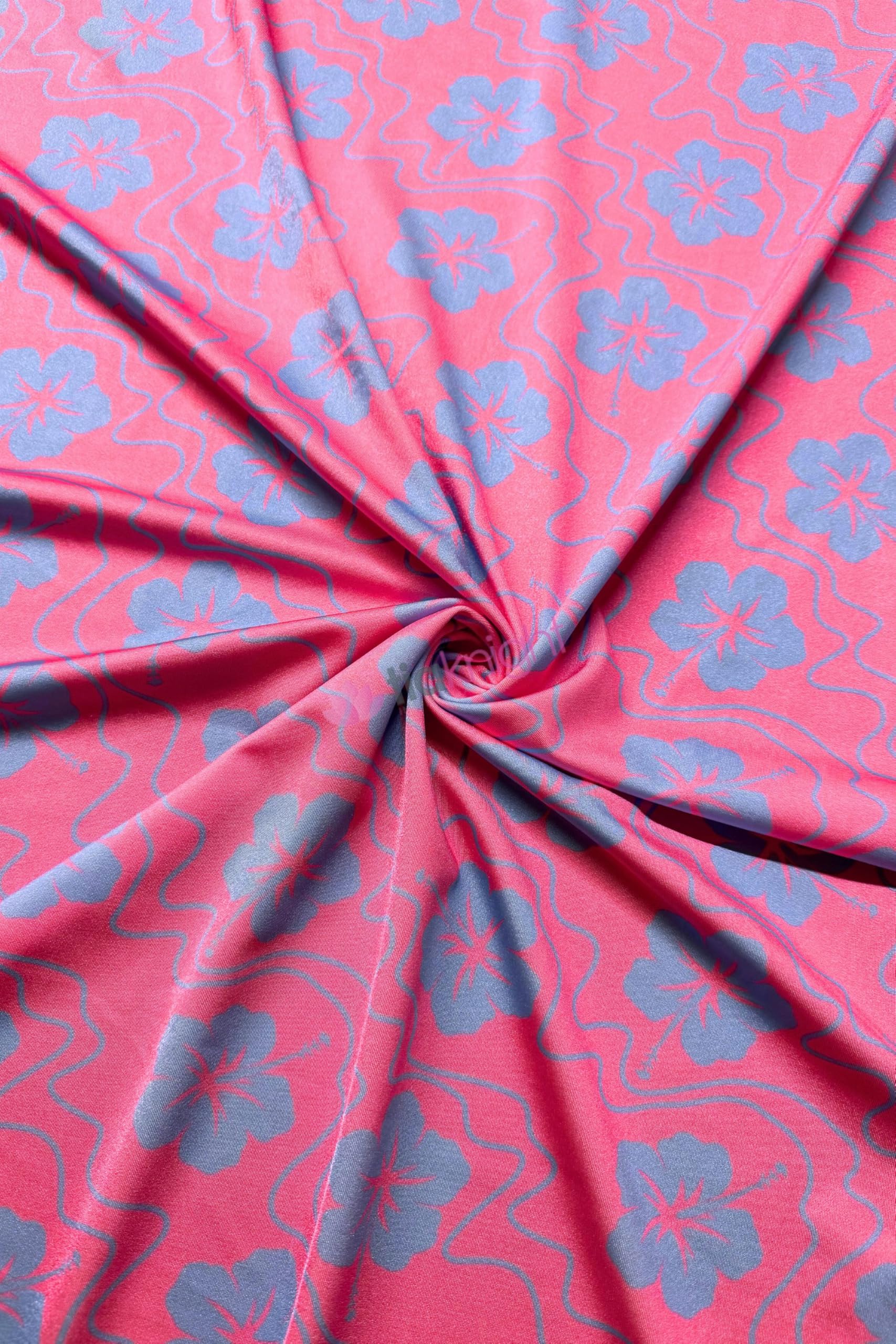 Premium Quality Printed Nylon Lycra | 4 Way Stretch Swim Wear, Dance Leotard, Leggings Material | 50+ Colours/Prints in Stock | Sold By The Metre | Tia Knight (Pink Paradise)