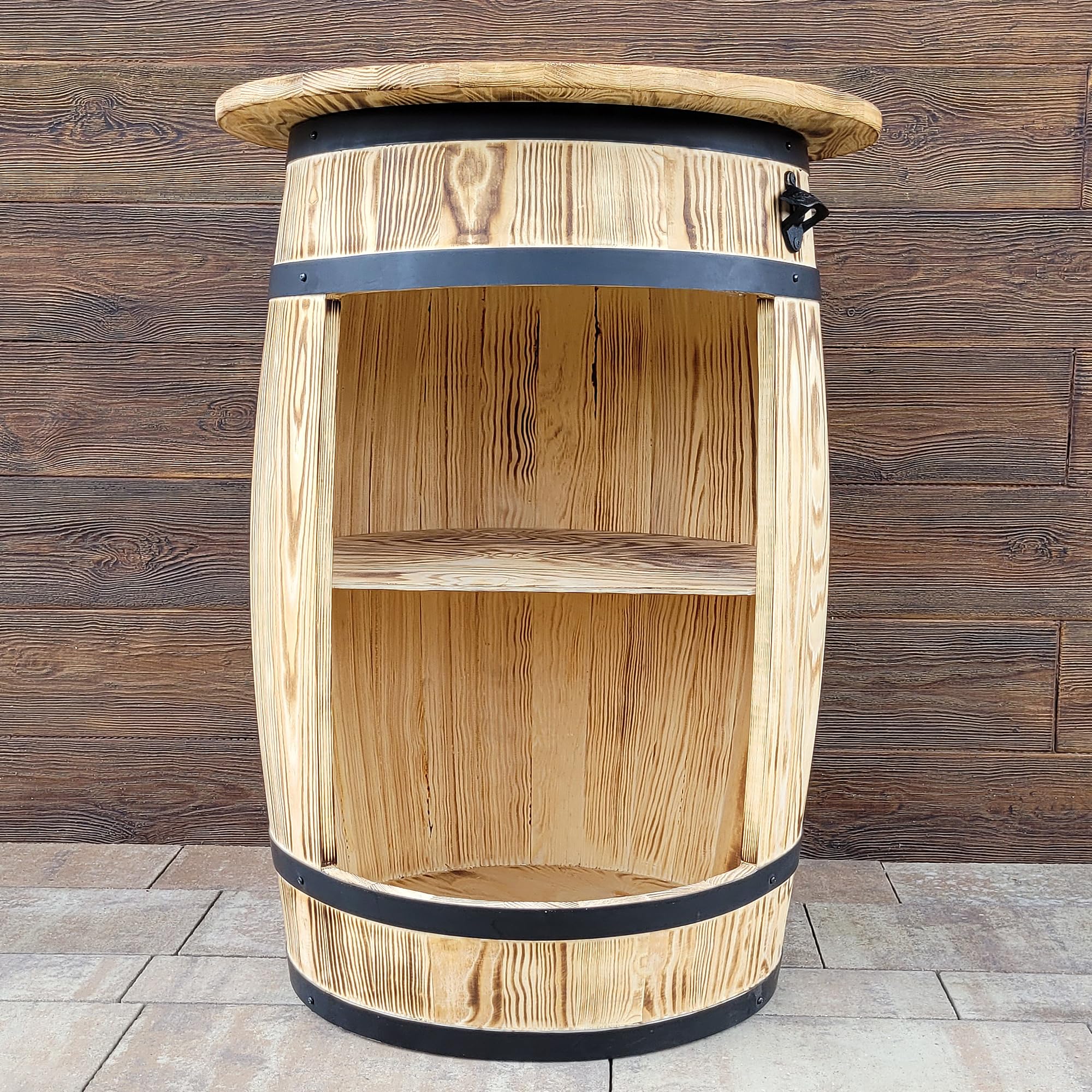 Weeco Barile in Legno con Piano da Tavolo e Luci a LED - Tavolo da Vino e Alcool per Soggiorno, Uomo e Donna - 80 x 50 cm
