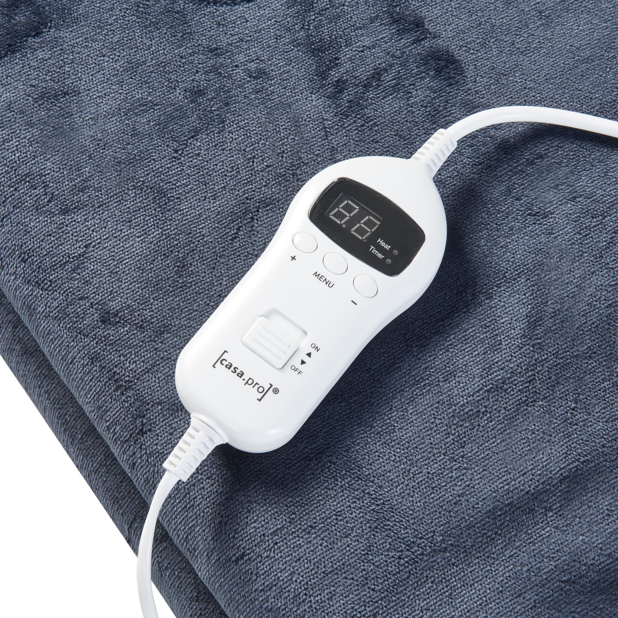 [en.casa] Manta Eléctrica con Pantalla LED Temporizador de Apagado Automático de 1-10 Horas 10 Niveles de Calor Cobija Térmica Lavable 120W Vlies 200x150 cm - Azul Oscuro