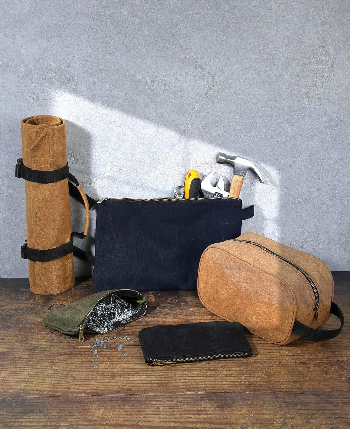 Tool Pouch, Heavy Duty 16oz Waxed Canvas Metal Zipper Tool Bags, Water Resistant, Durable, 4pc Set (7.6x4.5 inches) - Image 6