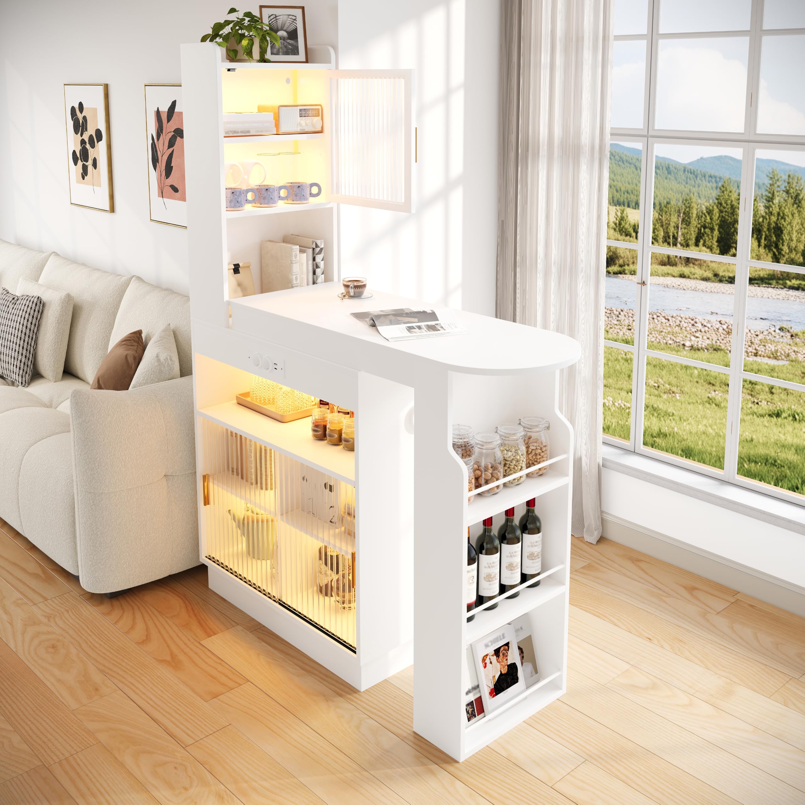 Table de Bar Extensible Mange-Debout avec Rangement Blanc 131-170 cm