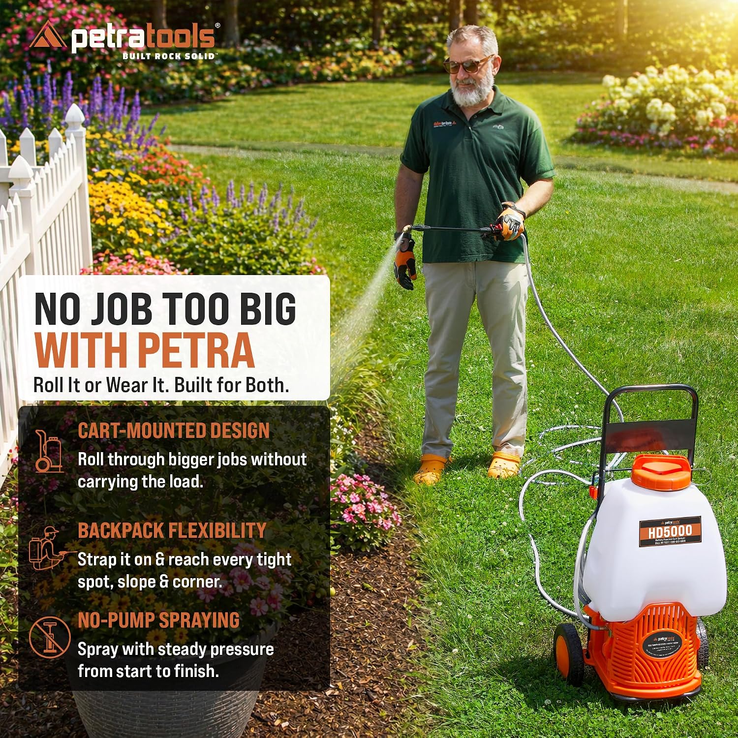 PetraTools Battery Powered Backpack Sprayer w/Cart & 100ft Commercial Hose photo 6