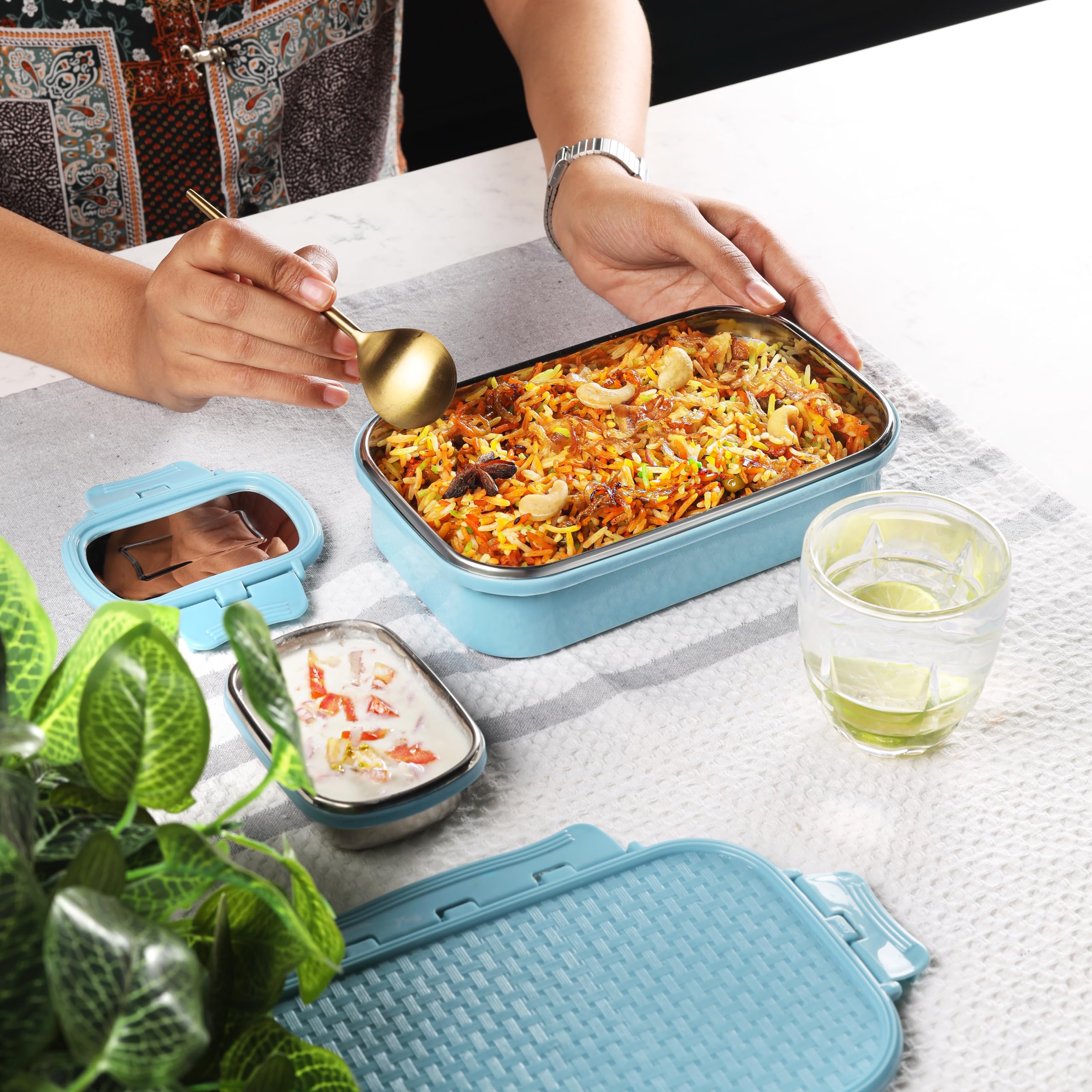 Buy CELLO Matrix Big Lunch Box, Light Blue | Stainless Steel Lunch