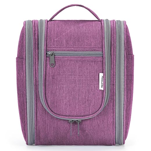 Narwey Hanging Toiletry Bag Women Travel Makeup Bag Organizer Toiletries Bag for Travel Size Essentials Accessories Cosmetics (Medium, Dark Purple)