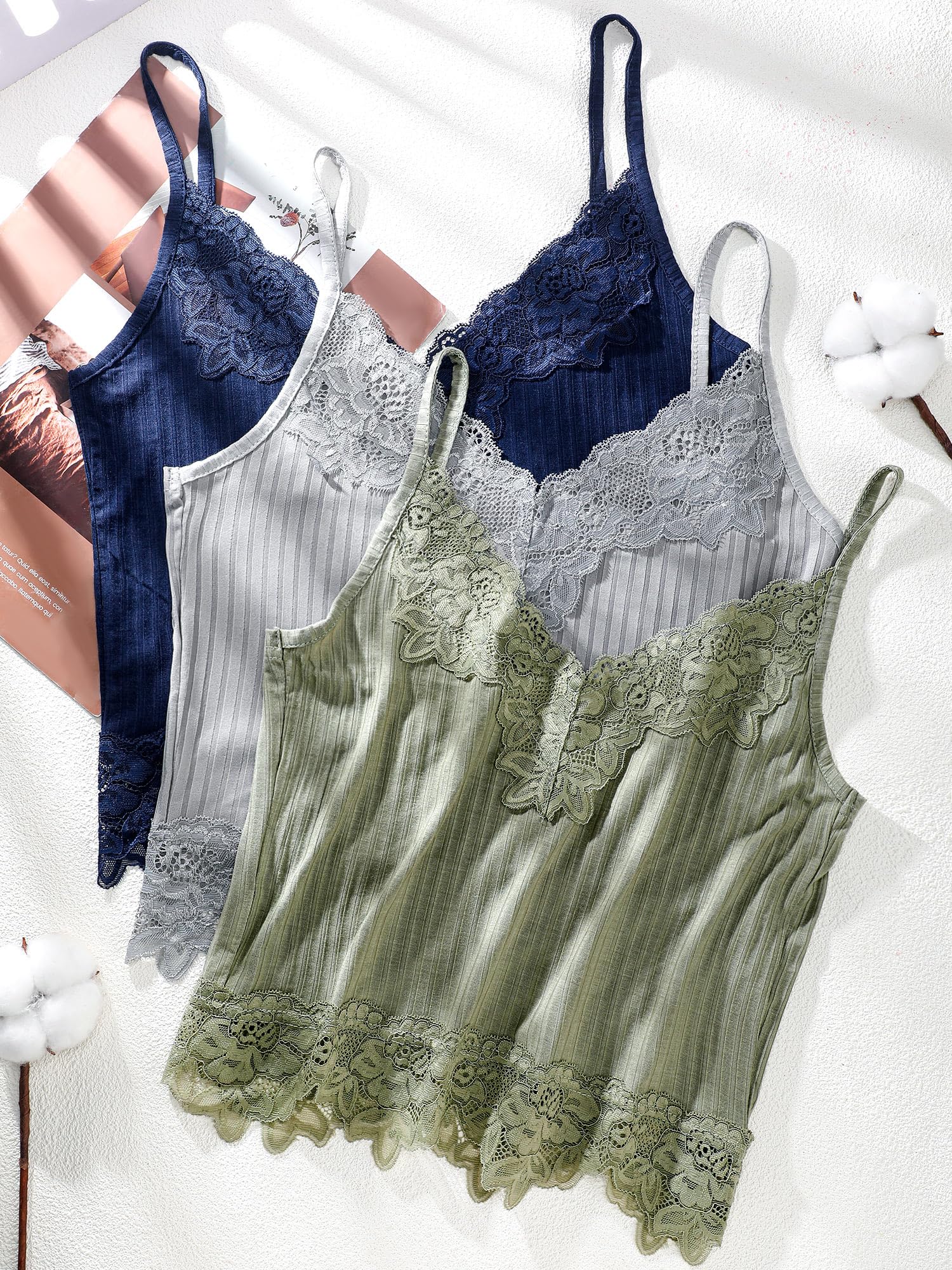Geyoga 8 Canotte Corte in Pizzo Canottiera Y2K Donna Scollo a V Top Corto a Costine in Patchwork Cami Top