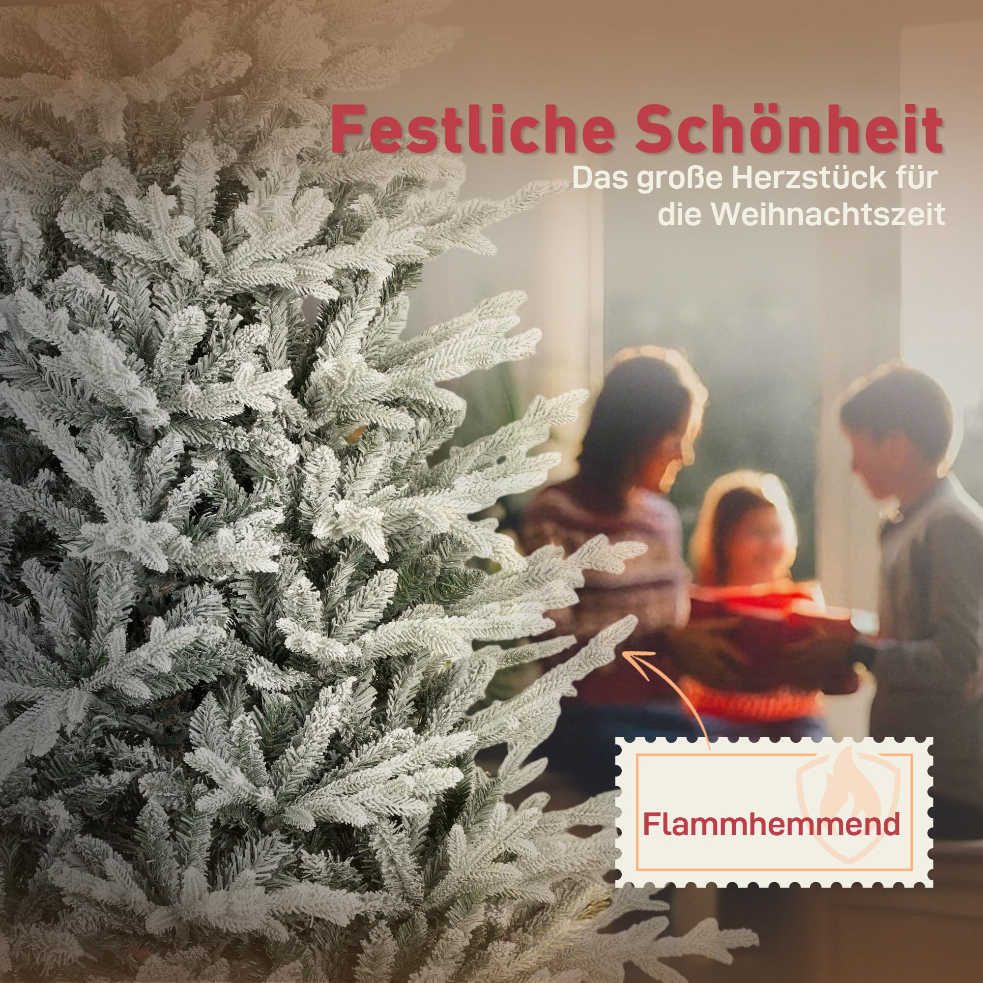 HOMCOM Künstlicher Weihnachtsbaum 180 cm Mit Schnee, 1976 Spitzen | Künstlich Tannenbaum, Christbaum Weihnachtsdeko, Inkl. Klappbar Metallständer, Für Drinnen
