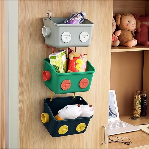 Miniatura 4 de Paquete de 6 cestas organizadoras de almacenamiento de juguetes de baño, estante de plástico para colgar en la pared, lindo estante de cocina de