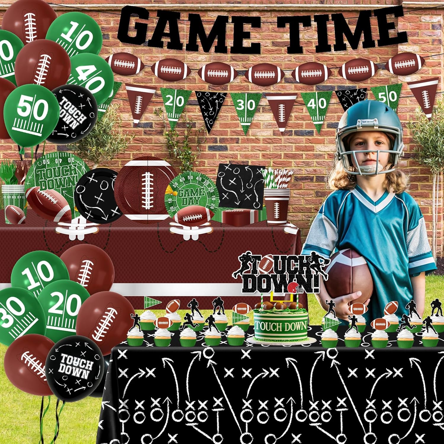 Football Party Supplies Kit Serve 24,Touchdown Plates,Napkins,Tablecloth,Banner,Balloon Football Birthday Party Decorations Tableware Set for Game Day Tailgate Decor - Image 4