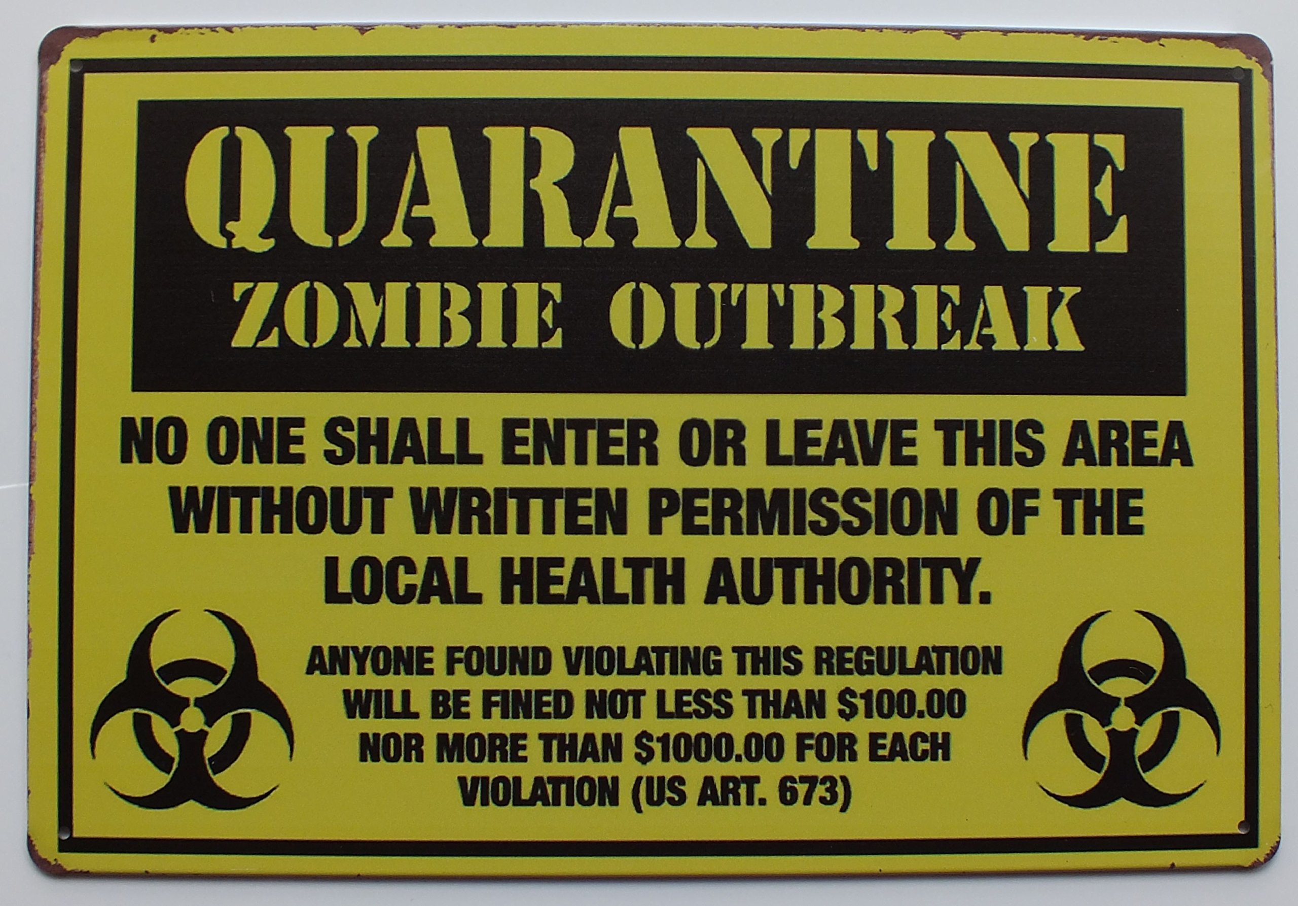 Tin Metal Sign Plaque Bar Pub Vintage Retro Wall Decor Poster Home Club Tavern Wall Door (30 x 20 cm) - UK Company (146 - Quarantine Zombie Outbreak)