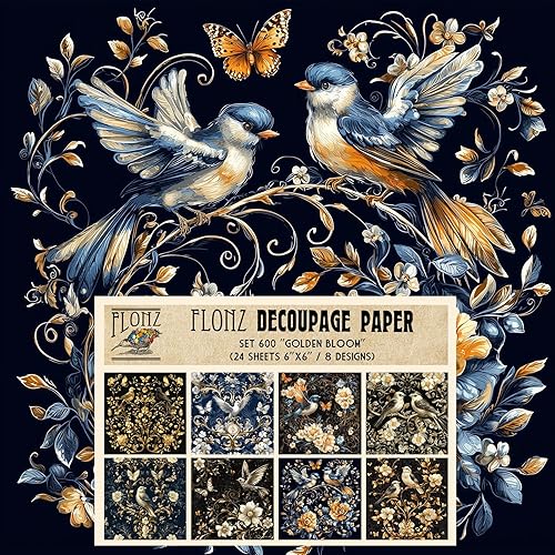 Miniatura 10 de Decoupage - Paquete de papel (24 hojas de 6 x 6 pulgadas), gran ola de flores, # papel de patrón vintage de acuarela japonesa para decoupage,