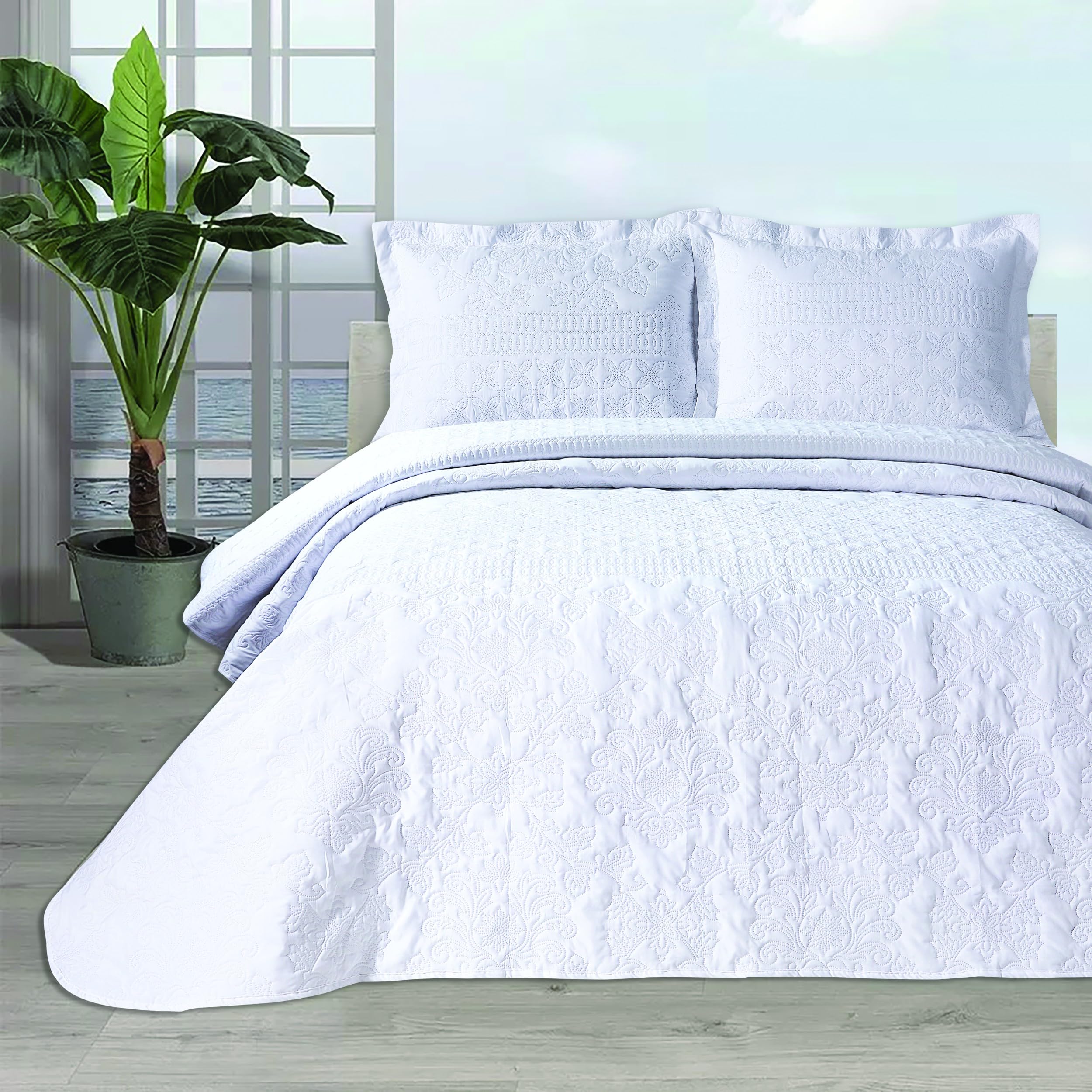 DHESTIA HOME - Colcha Bouti Elegante Floral Cama Matrimonio Donosti - Color Blanco, Talla Cama 180/200