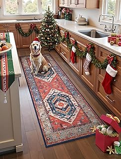 SERISSA Boho Washable Runner Rug, 2x6 Rug Runner Non-Slip Vintage Rust H...