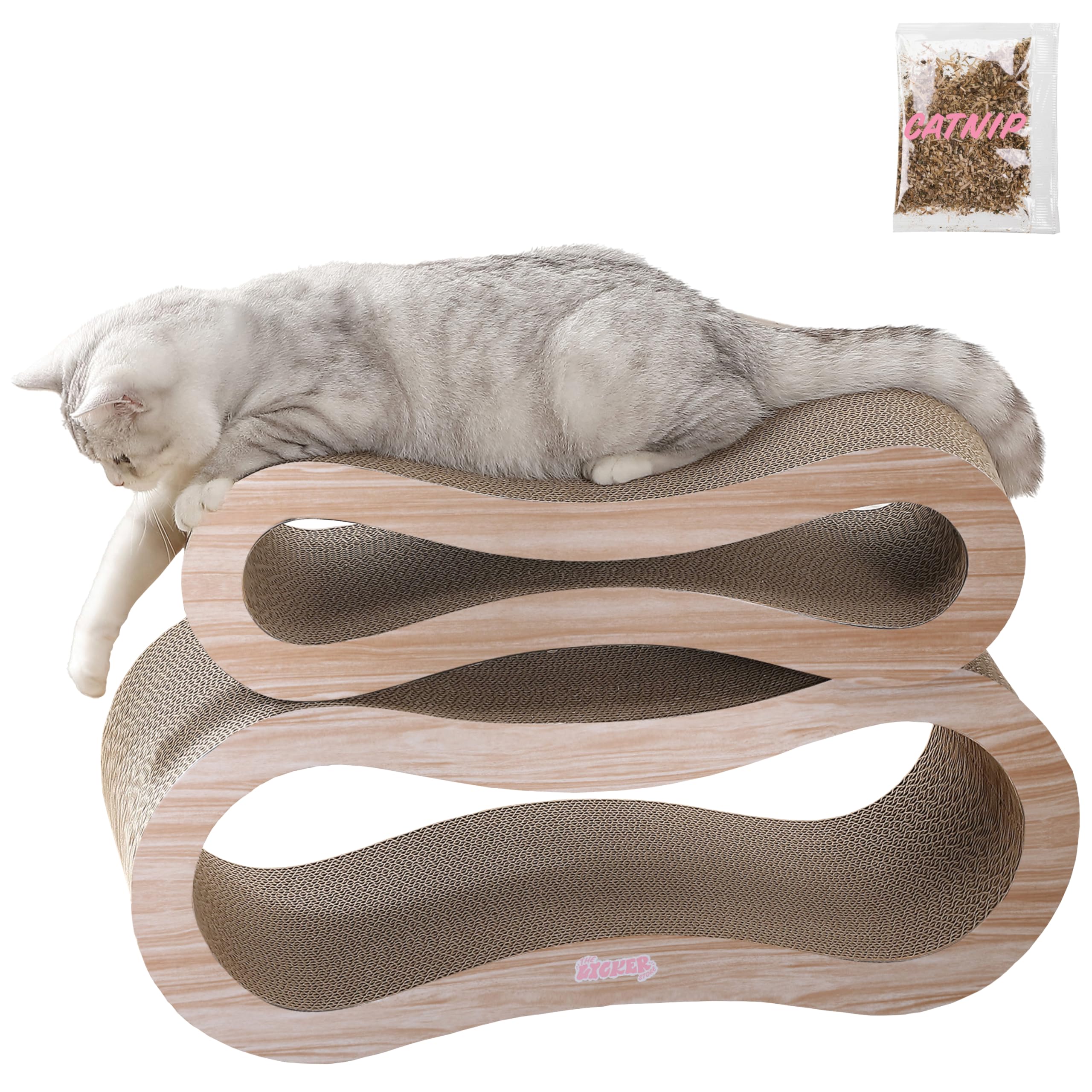 THE LICKER STORE CSR1014C Suvi 26" Modern Cardboard Infinity 2-in-1 Lounge Bed Cat Scratcher with Catnip, Oak Wood — image 1