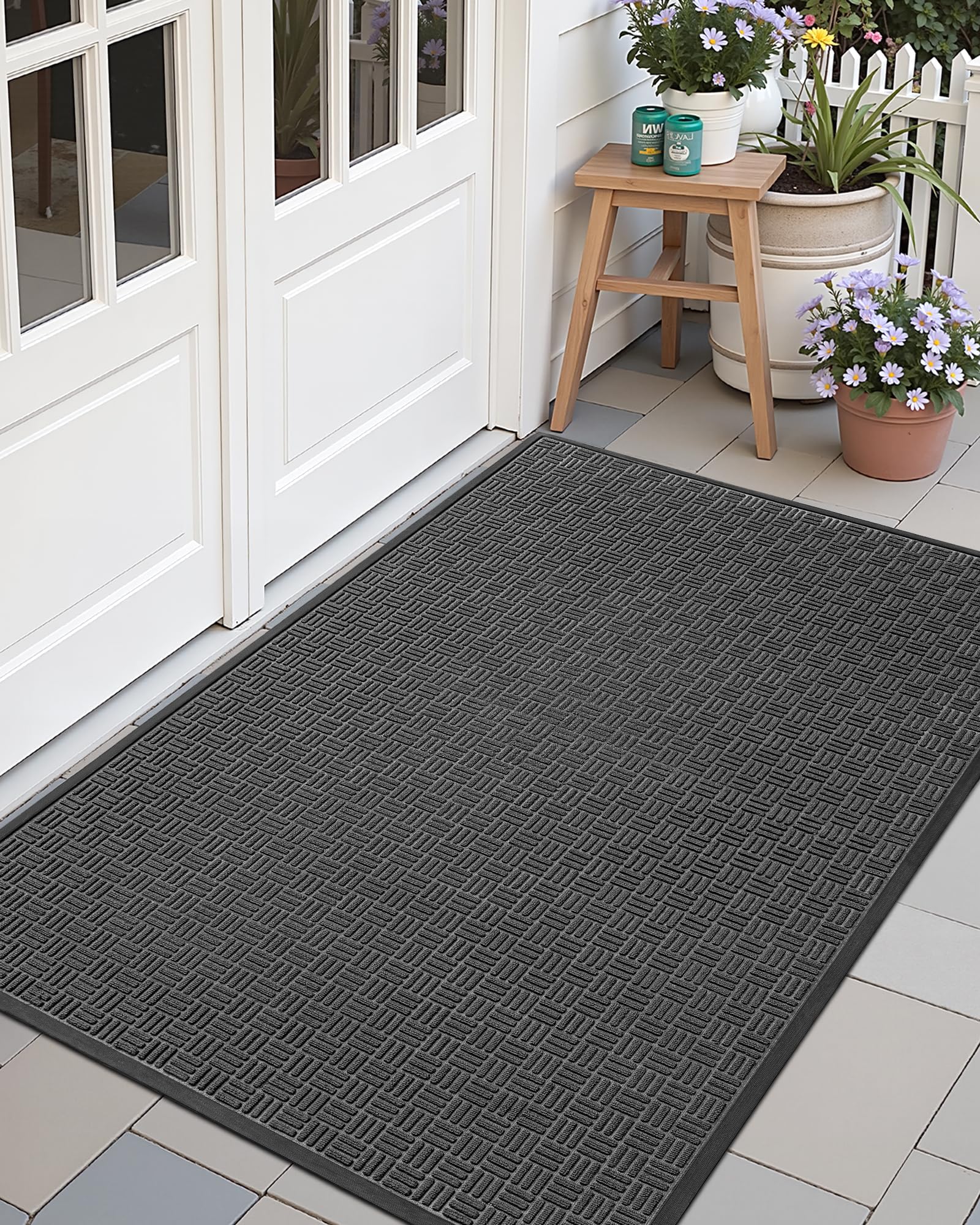 Color&Geometry Large Front Door Mat Outside Entrance, Heavy Duty Non Slip Low Profile Doormat for Entryway, Trap Dirt and Moisture Welcome Mats