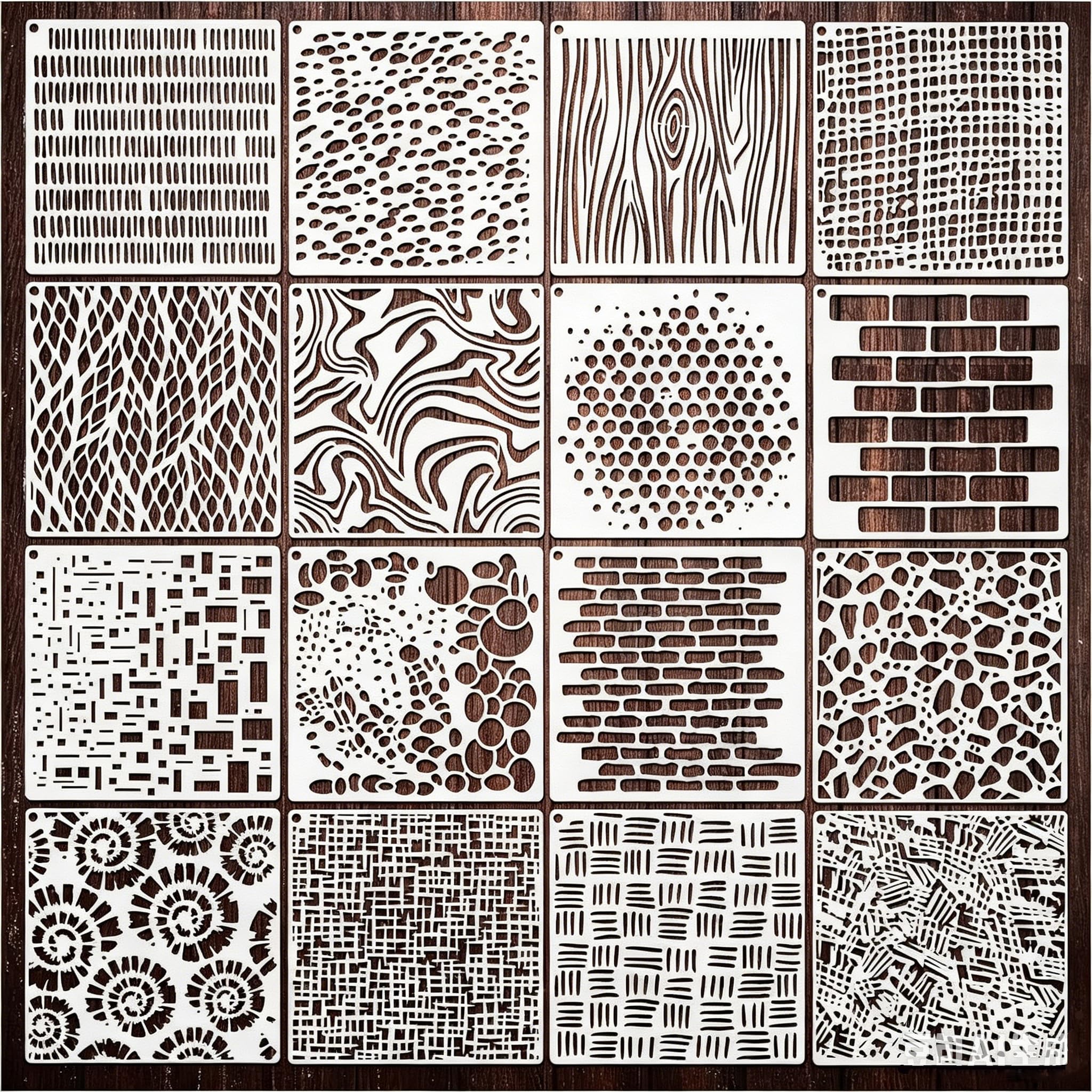 Papryn 16Pcs Texture Stencils Set Reusable Leopard Print Brick Pattern