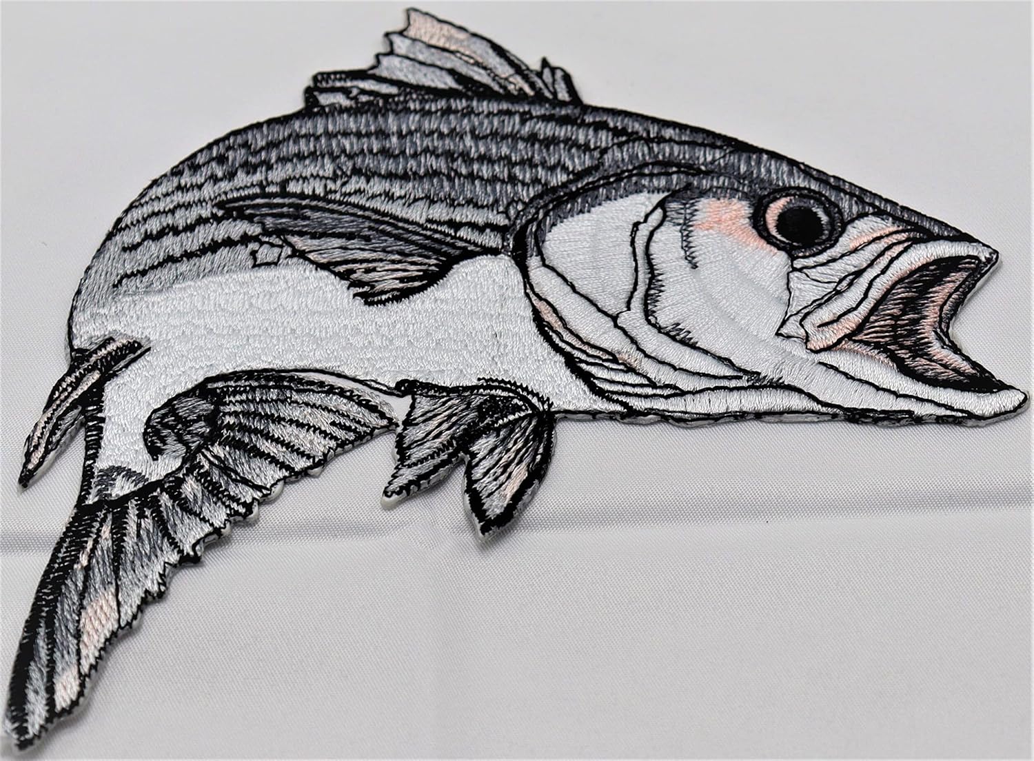 Nature's Bounty Beautiful Custom Fish Portraits[ Striped Bass Fish ] Embroidered Iron On/Sew Patch [5.8" x 5"]Made in USA]