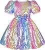 Sunny Fashion Girls Dress Pink Embroidery Square Neck Lantern Puff Short Sleeve