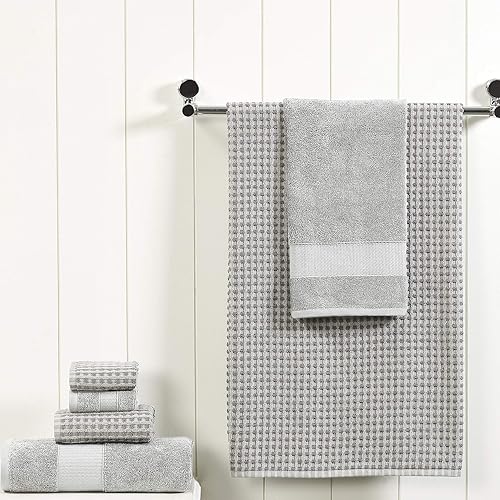 Miniatura 2 de Modern Threads Juego de 6 toallas de 100% algodón peinado, teñidas con diseño jacquard de adoquín, color plateado