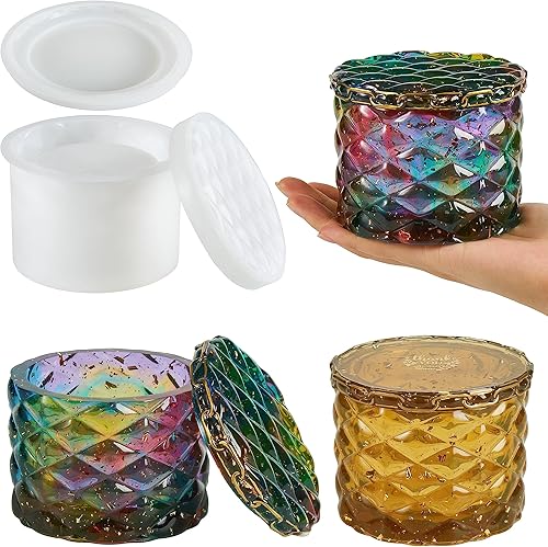 Miniatura 9 de ISSEVE Moldes de resina para frascos, moldes de silicona para tarros con tapa, moldes de resina epoxi para caja de almacenamiento, contenedor de