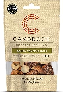 C Cambrook Extraordinary Nuts Black Truffle and Sea Salt Baked Nuts with Almonds, Cashews, Macadamias, and Pecans, Vegan, Vegetarian, Gluten Free, High Protein Snack, Premium Nuts, 80 g Snack Bag
