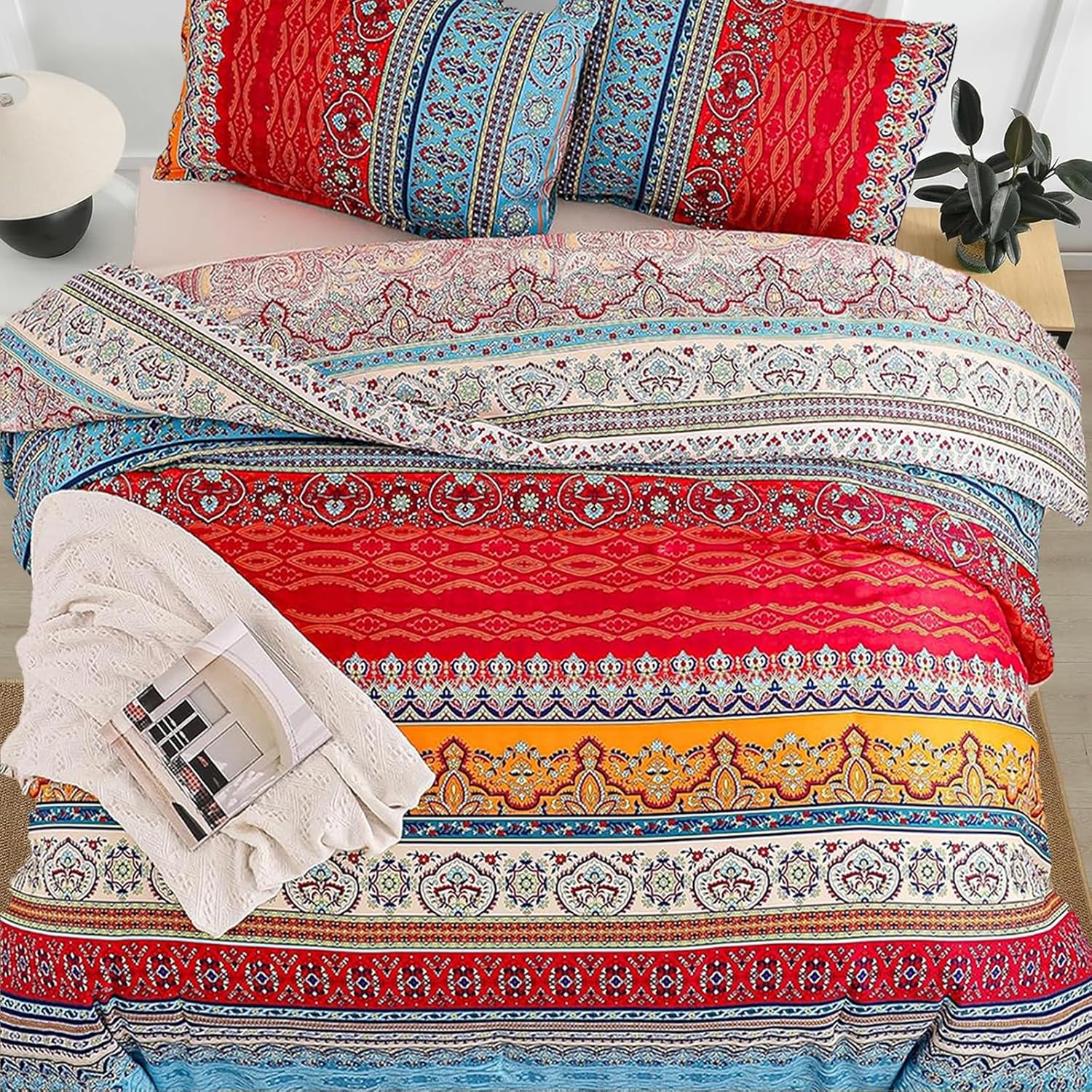 Goodidea Striped Bohemian Comforter Set Queen Size 3 Pieces Boho Hippie Geometric Bedding Set Soft Breathable Reversible Microfiber Boho Comforter with 2 Pillowcases(20"x26") - Image 4