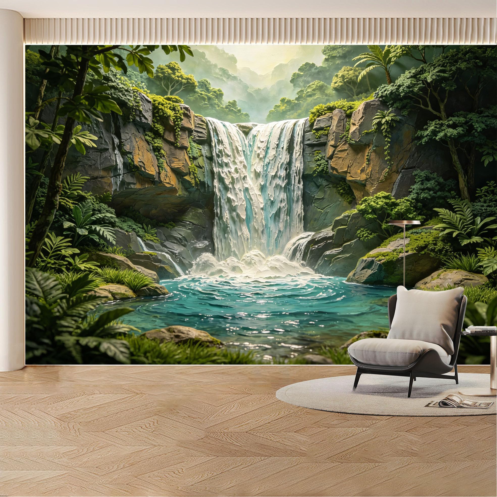 Custom Wall Mural Wallpaper Waterfall Forest Landscape Nature Large Wall Art Mural Design Tropical Misty Style Removable SelfAdhesive Large Photo for Living Room， Bedroom， Office