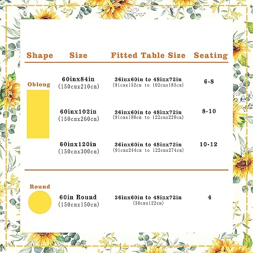 Miniatura 7 de Mantel ovalado de girasol, mantel de tela de girasol amarillo de 54 x 72 pulgadas, resistente a las arrugas y lavable, perfecto para cocina, cena,