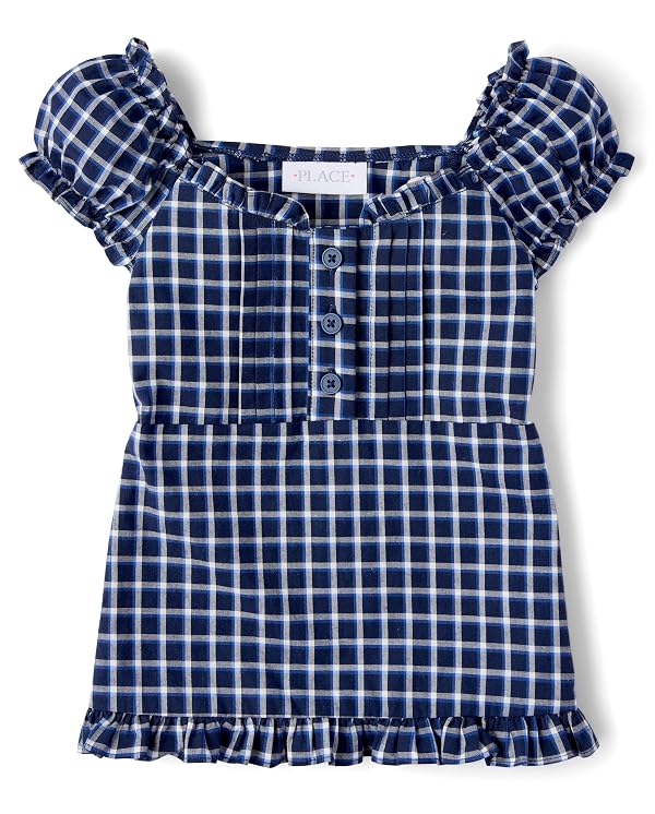 The Children's Place,Girls,Smocked Short Sleeve Tops,Tidal Plaid,X-Large by The Children's Place - Used condition - US$19.92