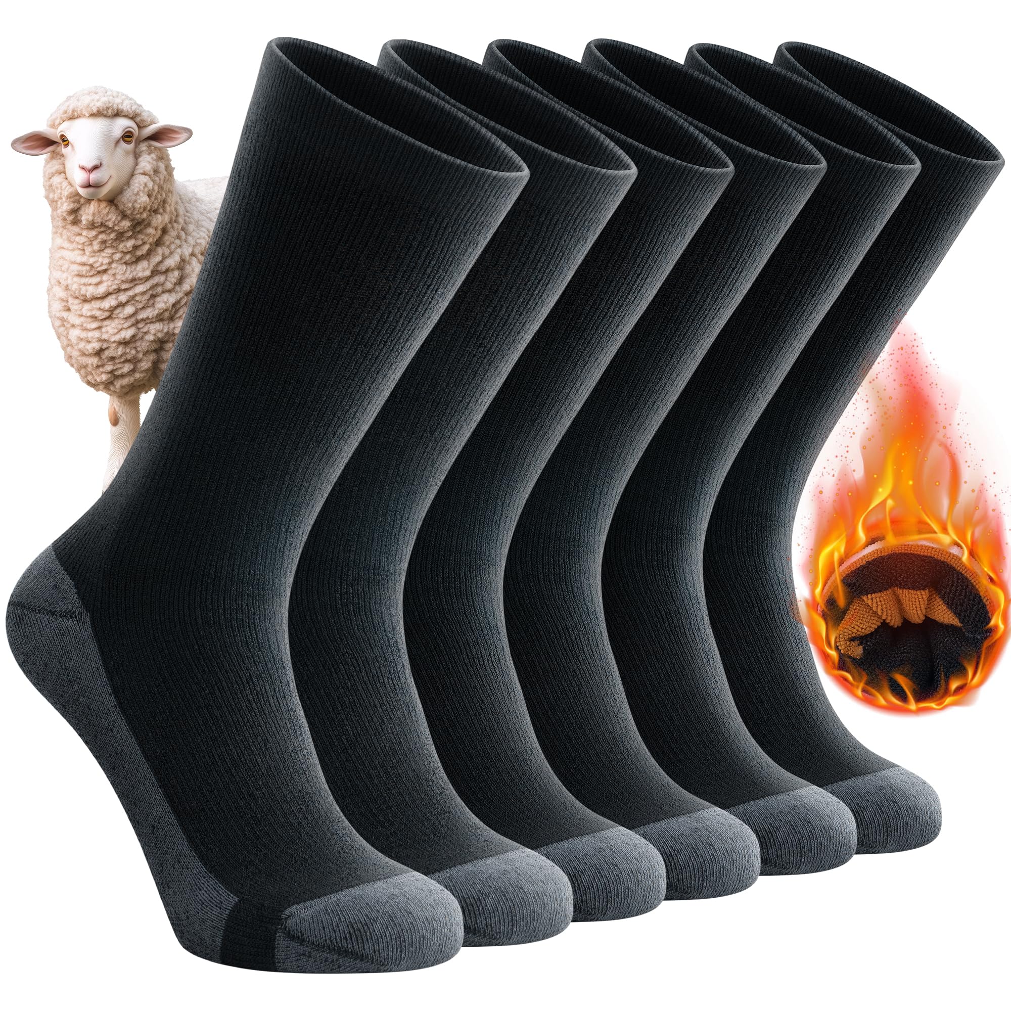 Benirap Calzini in lana merino da trekking, professionali, invernali, per attività all'aperto, anti-bolle, da trekking, da lavoro, da uomo, da donna, 3 paia, Nero , M