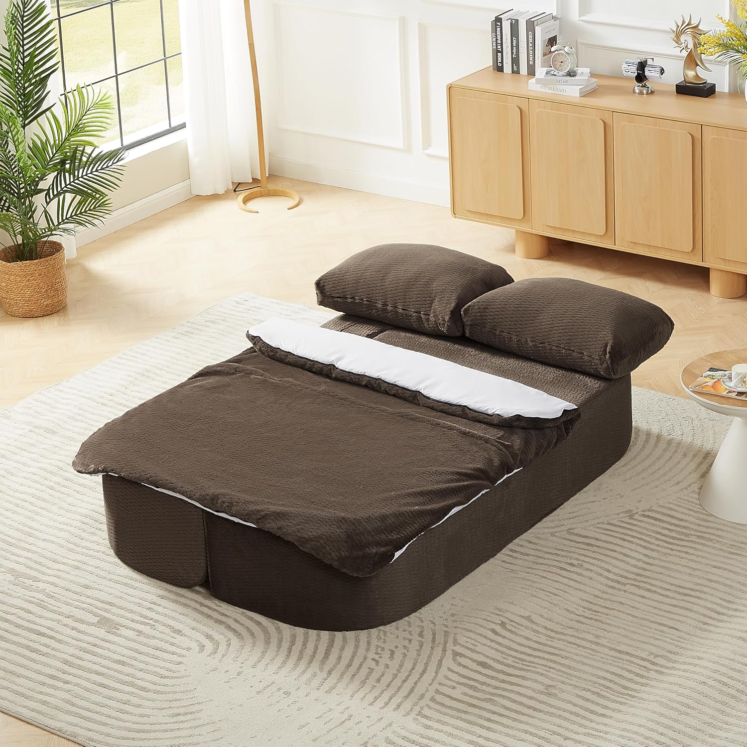 Eafurn 75" Convertible Floor Sofa Bed Folding Boneless Couches for Living Room, Plush Corduroy Foldable Loveseat Floor Sleeper Comfy Mattress Lounge with Blanket and 2 Pillows | High Rebound Foam, Non-slip, No Assembly Required